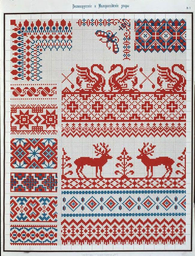 Схемы узоров из альбома "Сборник Великих и Малороссийских узоров для вышивания. 1877 год"