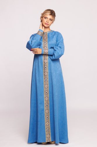 Платье в русском стиле синее с металлическими пуговицами